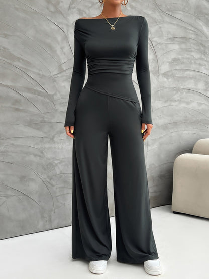 Devine Long Sleeve Top and Wide Leg Pants Set