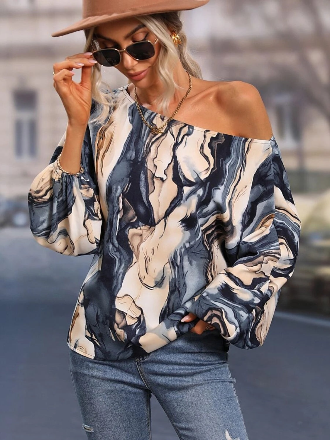 Printed Boat Neck Blouse