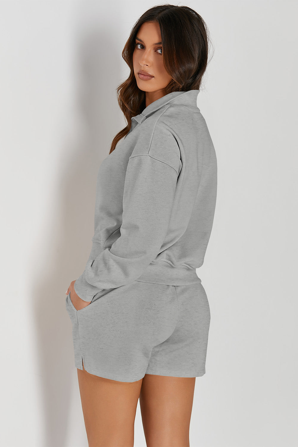 Half Button Sweatshirt and Shorts Active Set