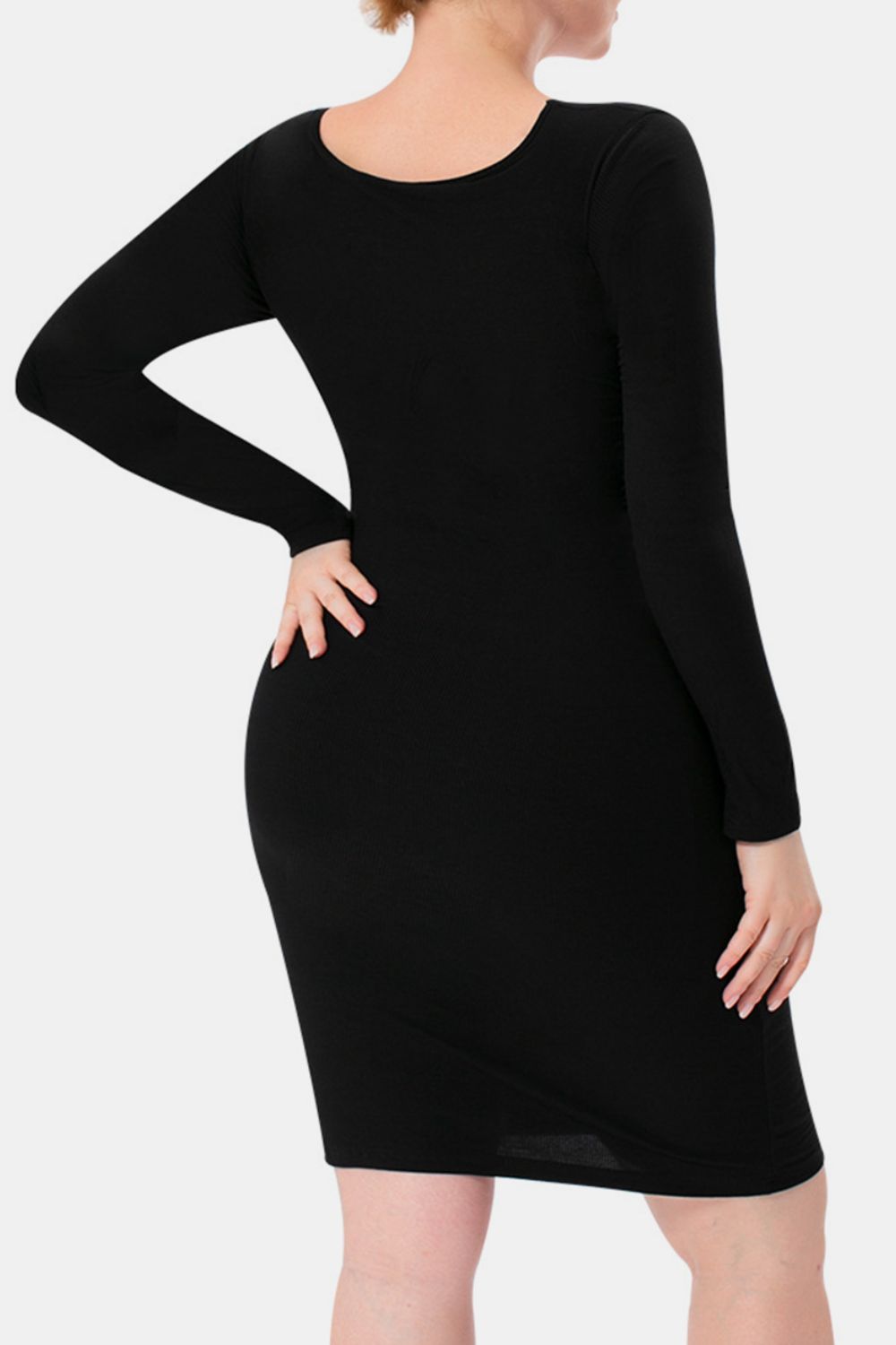 Full Size Built-In Shapewear Square Neck Long Sleeve Dress