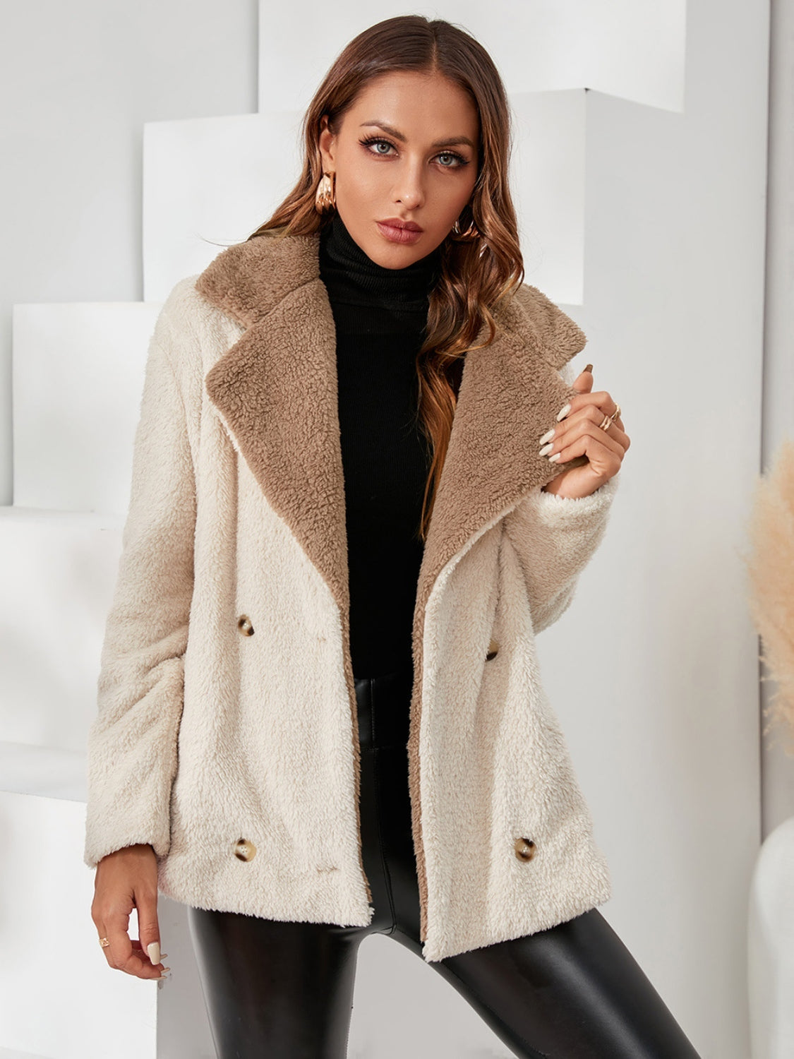 Fuzzy Button Up Dropped Shoulder Coat