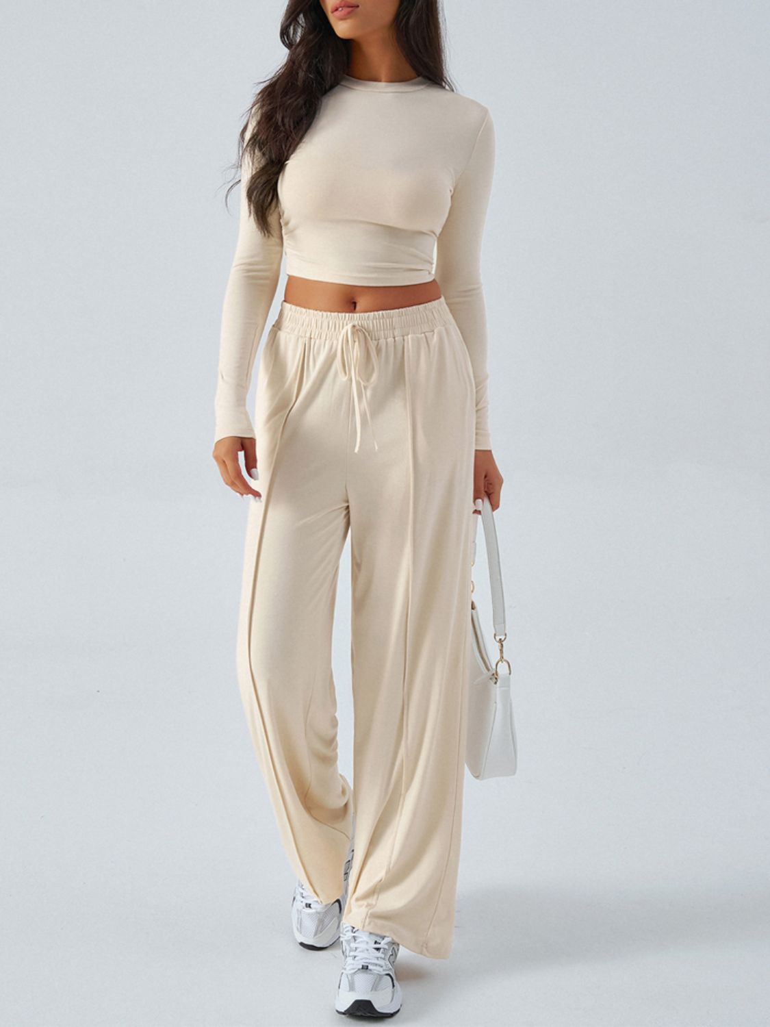 Devine Round Neck Long Sleeve Top and Pants Set