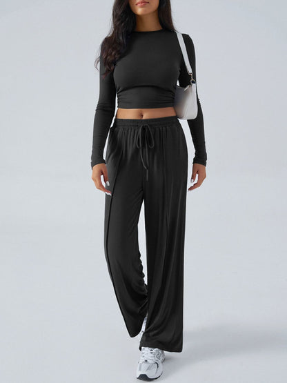 Devine Round Neck Long Sleeve Top and Pants Set